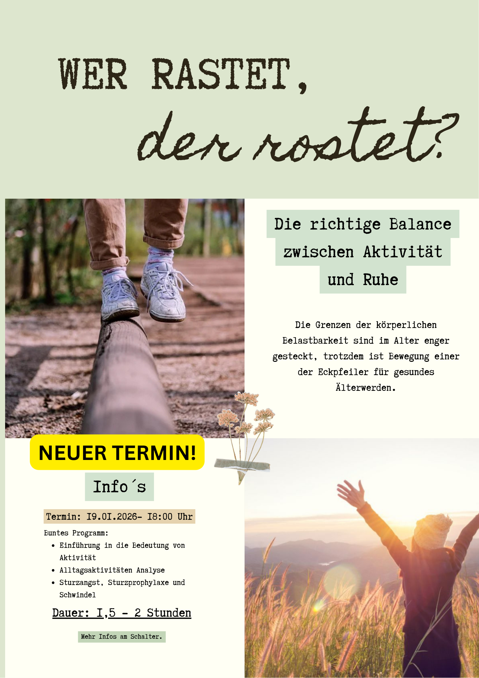 Vortrag "Wer rastet, der rostet?" TERMINVERSCHIEBUNG